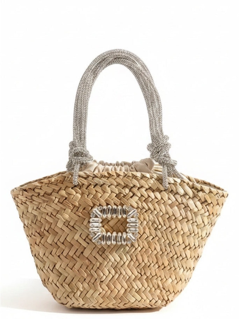 STRAW CRYSTAL STRAP TOTE BAG MINI Boho Resortwear Beach Festival